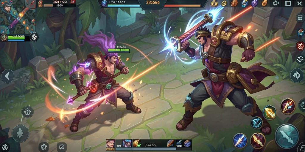 Tampilan gameplay seru dan strategi di dalam arena MOBA.