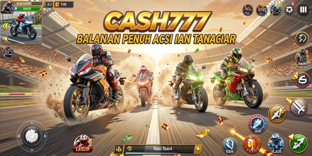 Tampilan gameplay balapan motor yang mendebarkan di CASH777.