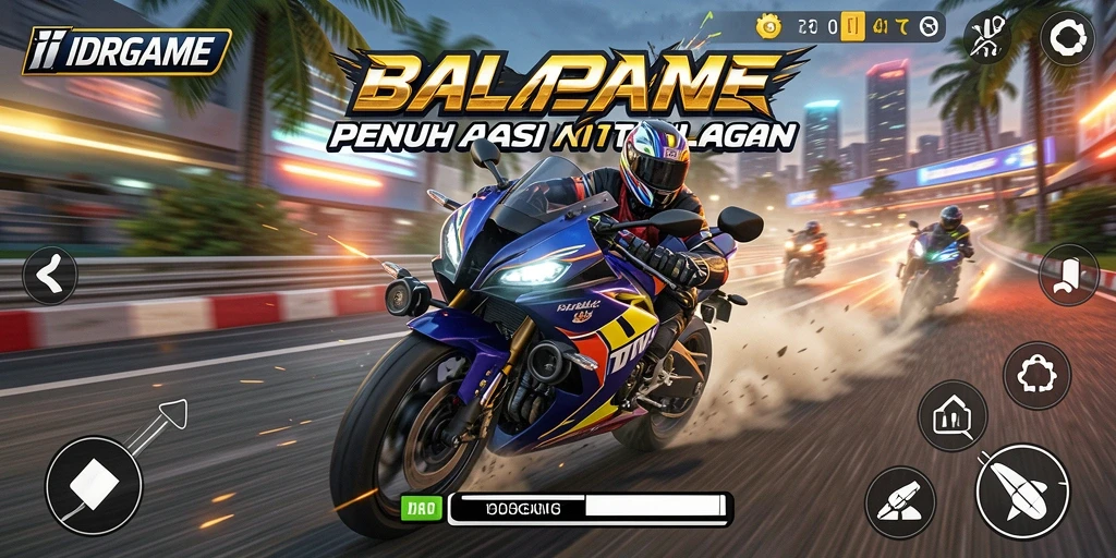Tampilan gameplay IDRGAME yang mengasyikkan saat balapan motor.