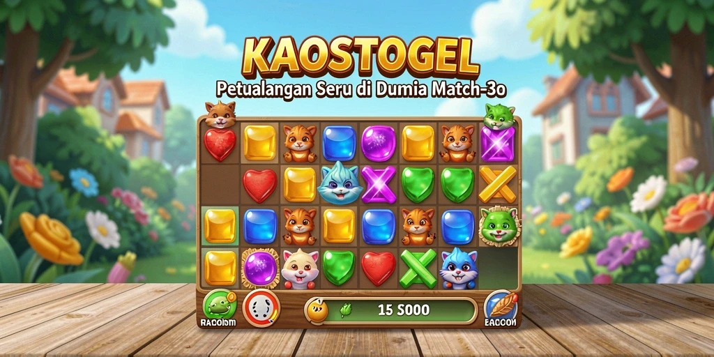 Tampilan gameplay KAOSTOGEL yang menampilkan serunya pencocokan elemen.