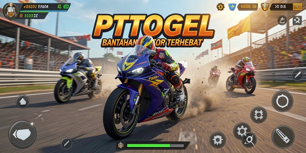 Screenshot menunjukkan aksi balapan motor yang mendebarkan di PTTOGEL.