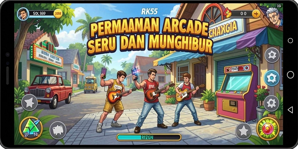 Tangkapan layar utama RK55 menampilkan aksi seru gameplay Arcade.