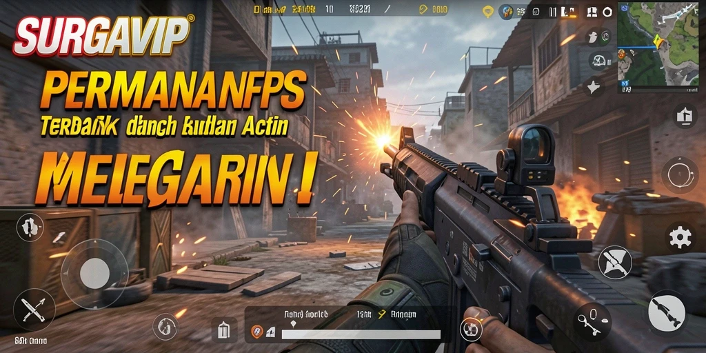 Tangkapan layar gameplay SURGAVIP yang mendebarkan dalam pertempuran FPS.