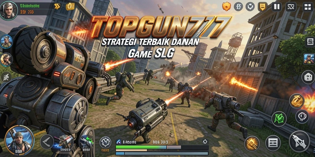 Tangkapan layar gameplay TOPGUN77 yang menampilkan aksi pertempuran strategis.