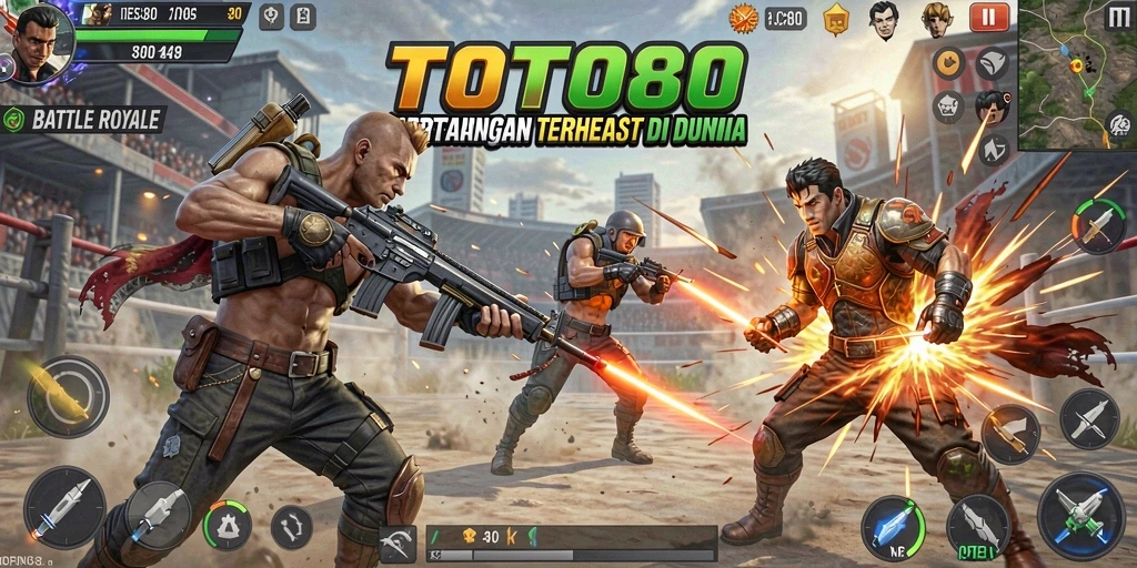 Screenshot TOTO80 menampilkan aksi seru dalam pertempuran Battle Royale.