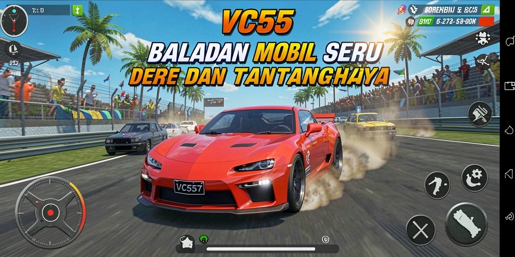 Tampilan gameplay seru dalam balapan mobil VC55.