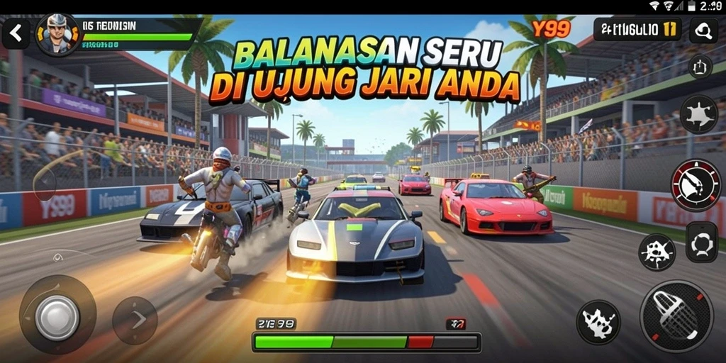 Tampilan gameplay Y89 yang penuh aksi balapan seru dan mendebarkan.